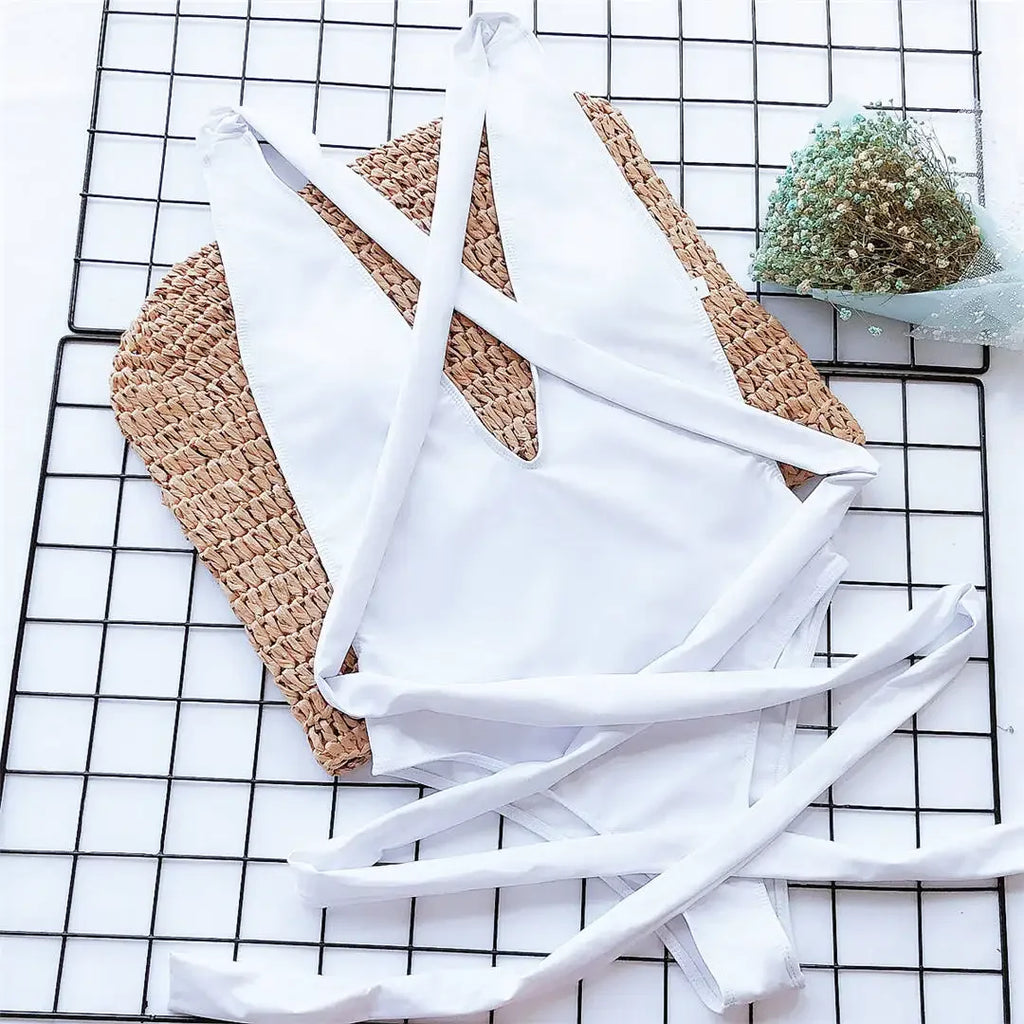 New Sexy Long Wrap Around Deep V One Piece Swimsuit Women Swimwear Female High Cut Monokini Bather Bathing Suit Swim Lady V1639W