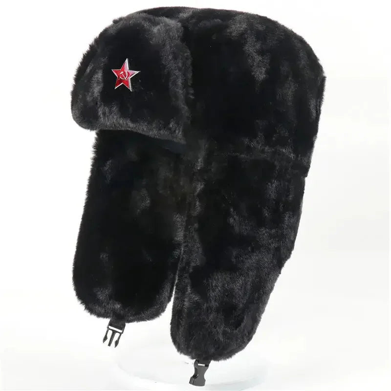 CAMOLAND Women Winter Hats Warm Faux Fur Bomber Hat For Men Soviet Army Military Badge Caps Male Thermal Earflap Cap Russia Hat