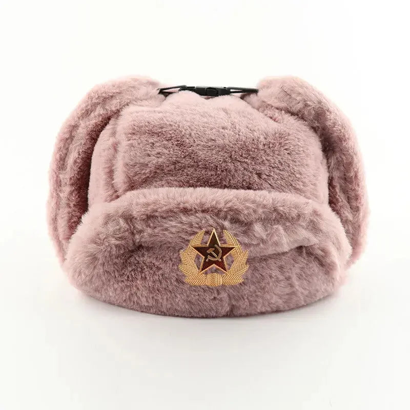 CAMOLAND Women Winter Hats Warm Faux Fur Bomber Hat For Men Soviet Army Military Badge Caps Male Thermal Earflap Cap Russia Hat