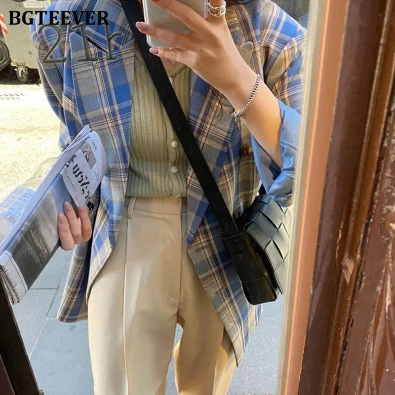 Vintage Loose Fit Plaid Blazer