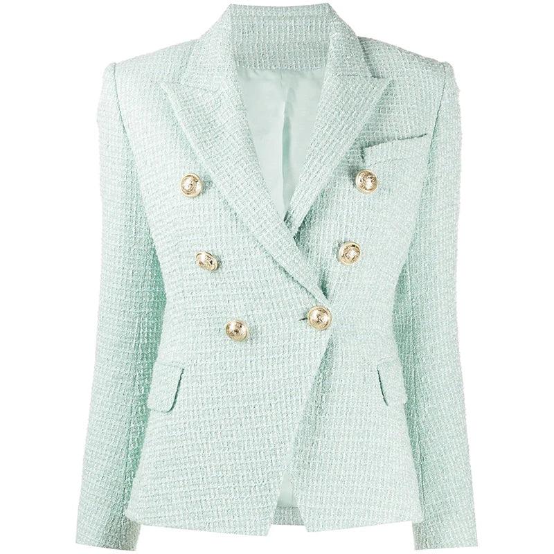 Lux Designer Tweed Blazer In Mint Green