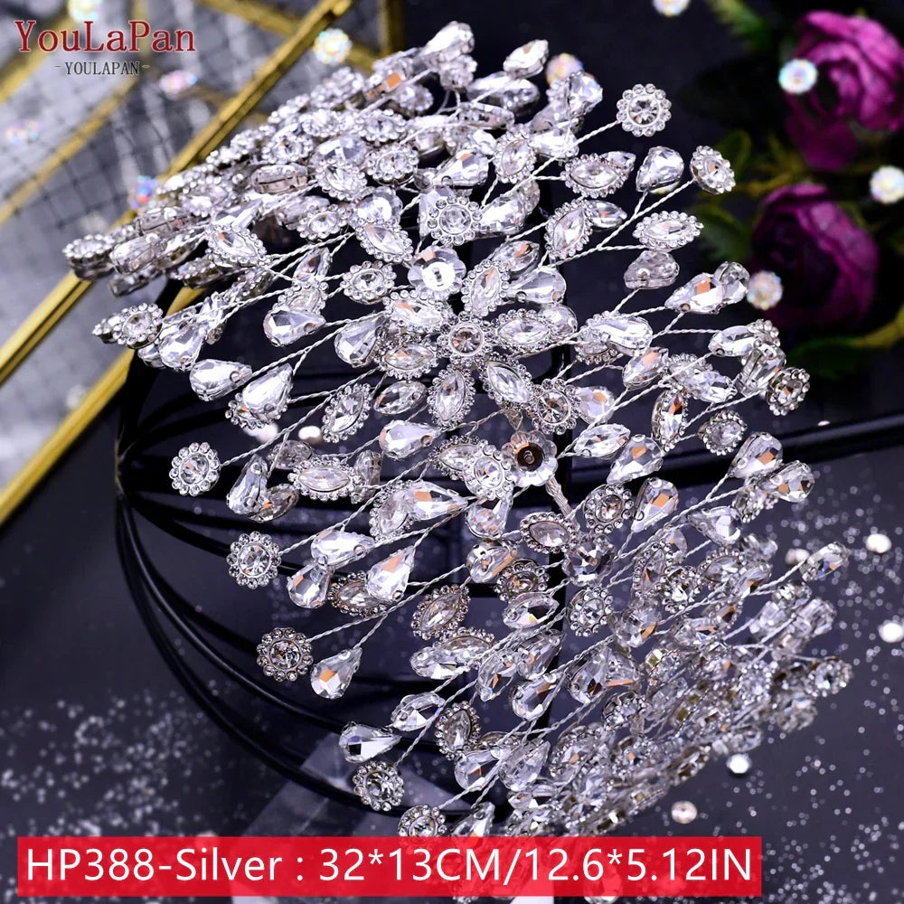 TOPQUEEN Wedding Headband Hair Jewelry Luxury Bride Headdress Hair Accessories Rhinestone Wedding Head Piece Woman Tiara HP240
