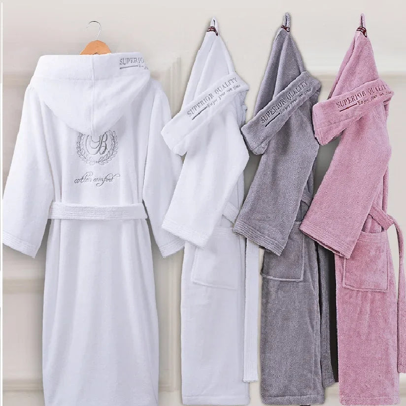 Terry Hooded Embroidery Cotton Bathrobe