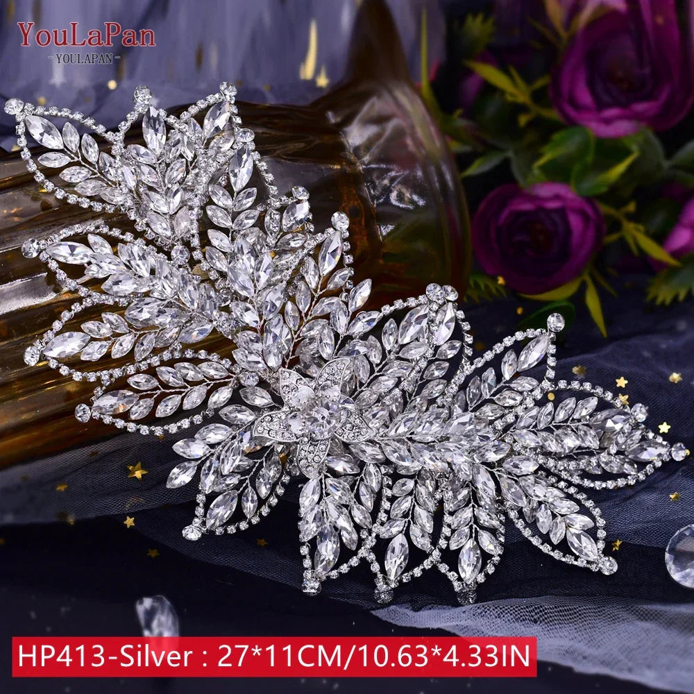TOPQUEEN Wedding Headband Hair Jewelry Luxury Bride Headdress Hair Accessories Rhinestone Wedding Head Piece Woman Tiara HP240