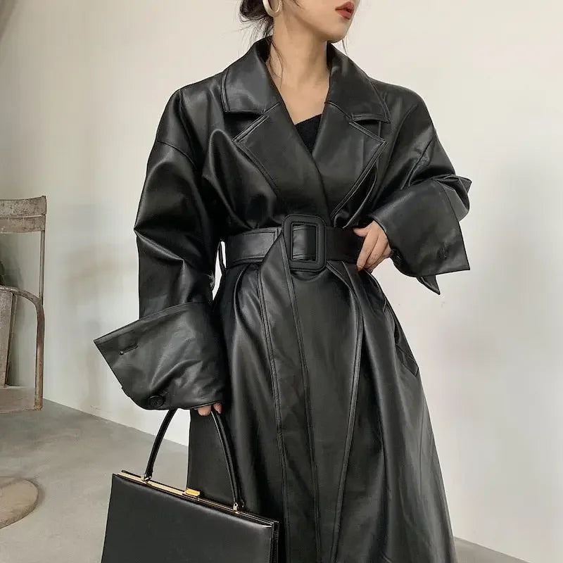 Chic Fall Long Sleeve Leather Jacket