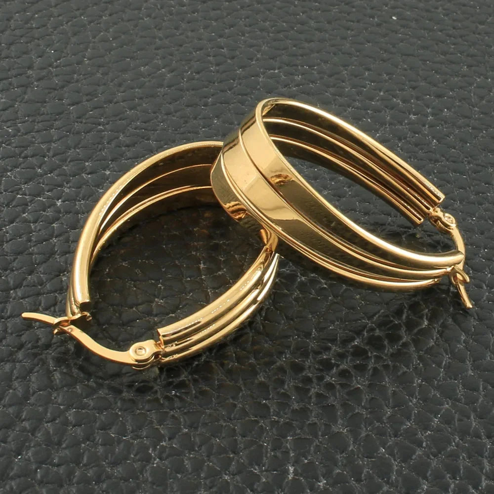 Newest Gold Color Fashion Stainless Steel Jewelry Simple Hoop Earrings Personality Bijoux En Acier Inoxydable Femme EFGZCBEP