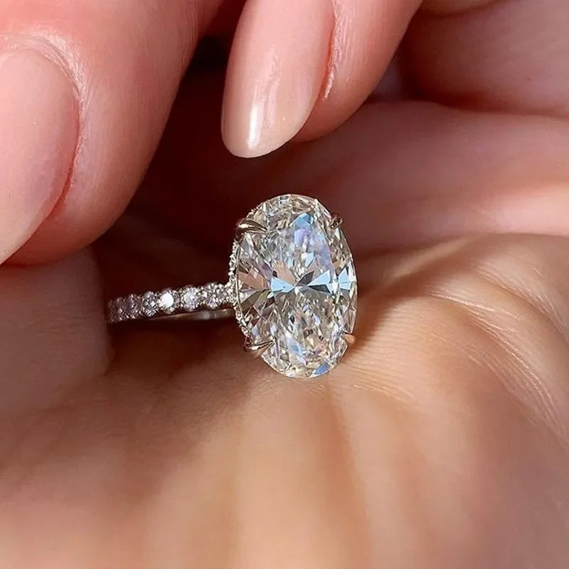 Queen 925 Sterling Silver Oval Cut 3ct Diamond Ring