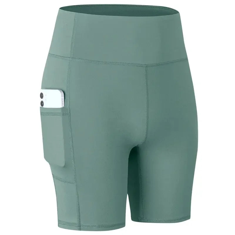 Women's Yoga Shorts with Pocket Running Tights Short  High Waist Gym Compression Sport Shorts Yoga Legging Gym Workout Short