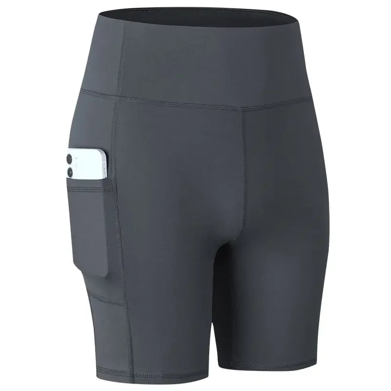 Women's Yoga Shorts with Pocket Running Tights Short  High Waist Gym Compression Sport Shorts Yoga Legging Gym Workout Short