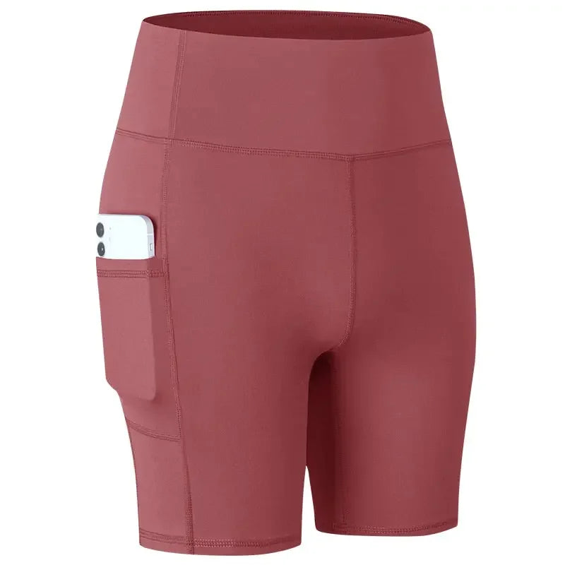 Women's Yoga Shorts with Pocket Running Tights Short  High Waist Gym Compression Sport Shorts Yoga Legging Gym Workout Short