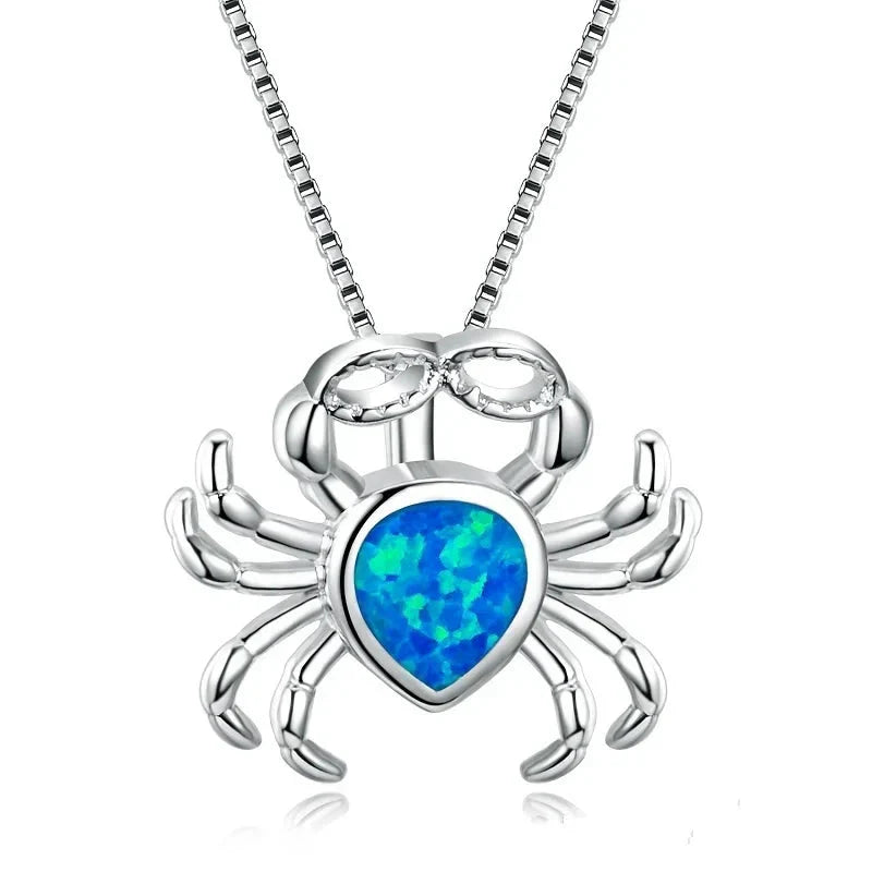 Boho Fashion Sea Animal Dolphin Pendant Necklace for Women Girl Inlay Imitation Blue Opal Necklace Wedding Party Jewelry
