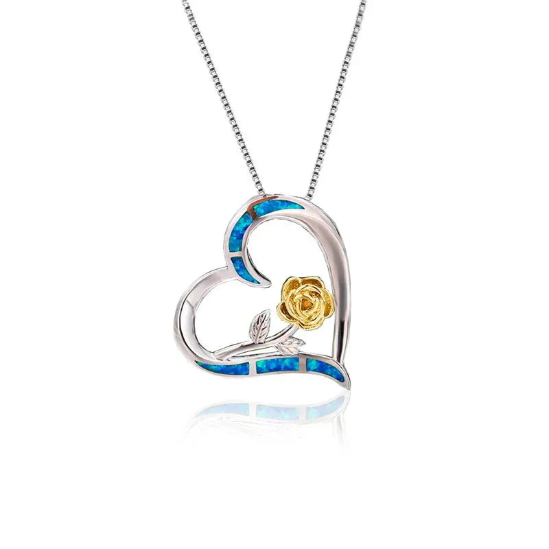 Boho Fashion Sea Animal Dolphin Pendant Necklace for Women Girl Inlay Imitation Blue Opal Necklace Wedding Party Jewelry