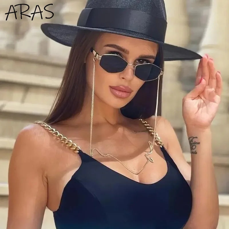 Retro Hexagon With Chain Sunglasses