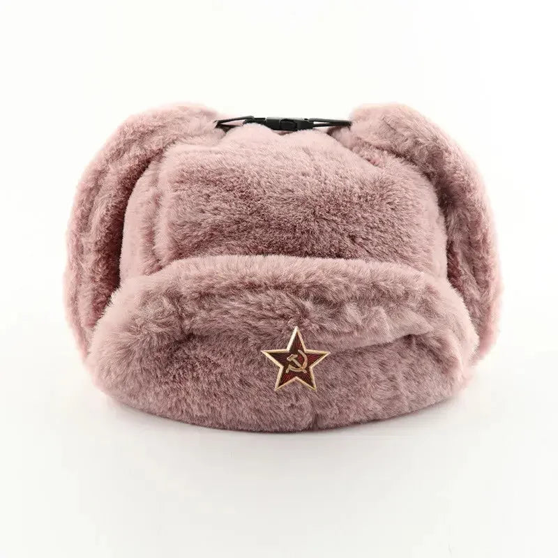 CAMOLAND Women Winter Hats Warm Faux Fur Bomber Hat For Men Soviet Army Military Badge Caps Male Thermal Earflap Cap Russia Hat