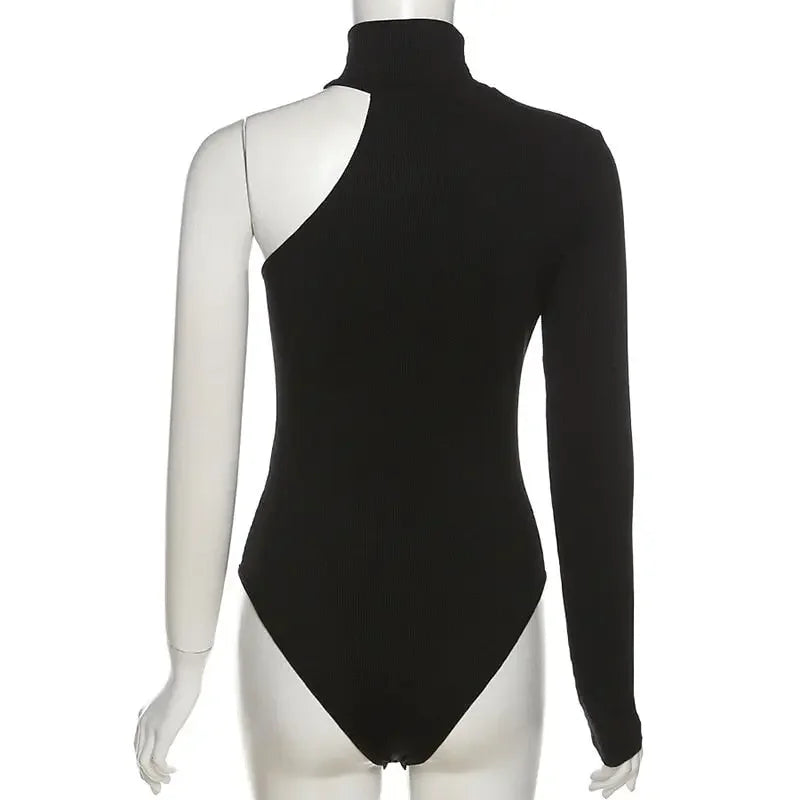 One Shoulder Black Bodysuit