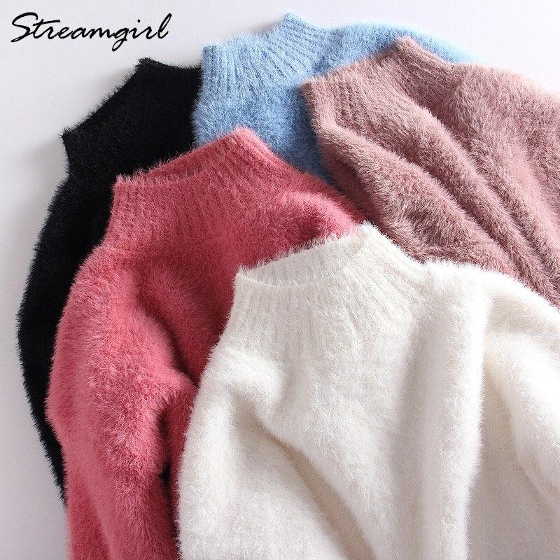 Thick Winter Sweater Women Warm White Turtleneck Fluffy Women's Jumper Winter Pull Sweaters For Women Knitted Sweater Woman 2021