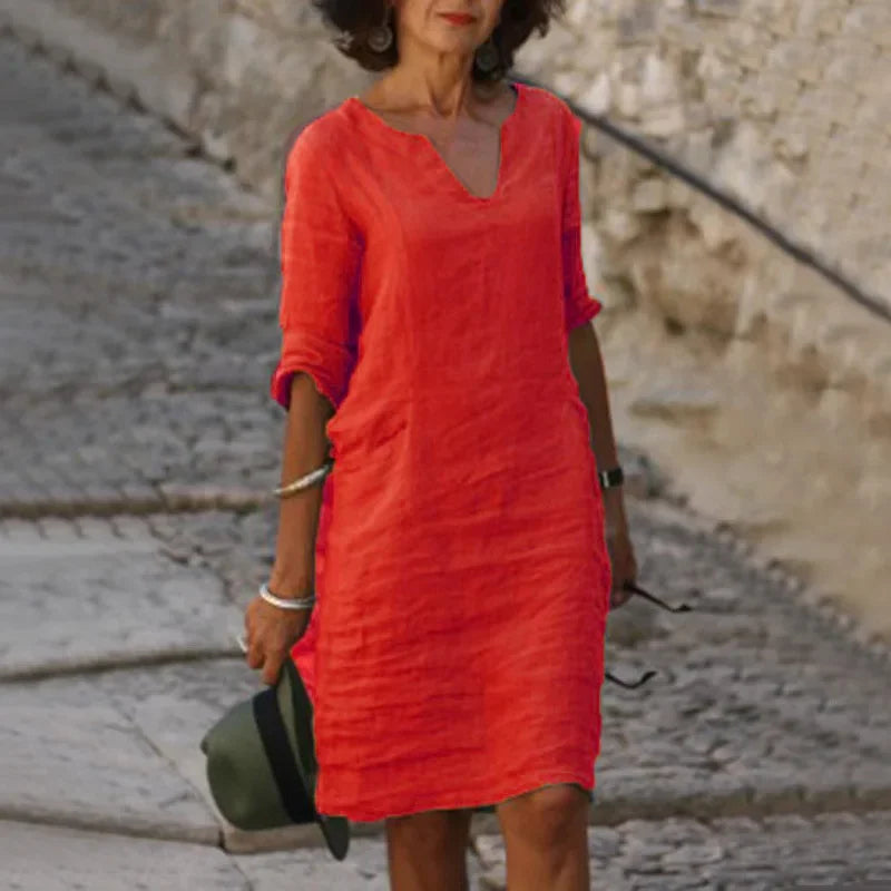 Women’s Three Quarter Sleeve Linen Dress
