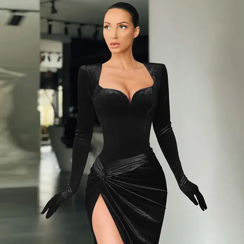 Elegant Long Sleeve Ruched Evening Dress