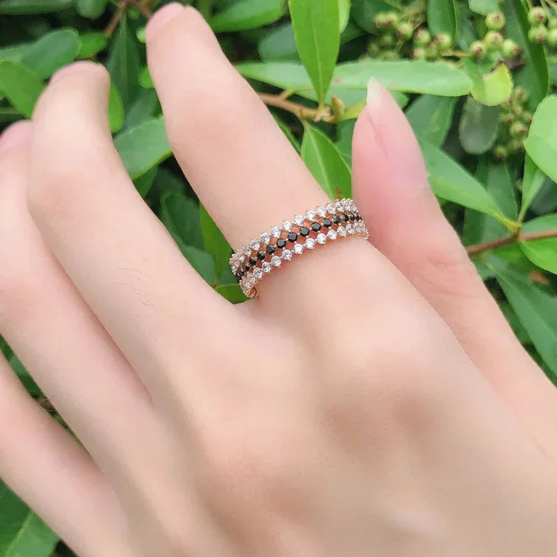 Kinel Hot Fashion 585 Rose Gold Rings For Women Vintage Accessories Full Black White Natural Zircon Shiny Ring Fine Jewelry