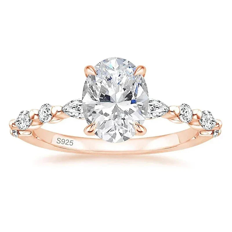 TIGRADE 3CT 925 Sterling Silver Ring Oval Cut Cubic Zirconia Engagement Rings Solitaire Halo Promise Ring For Women Size