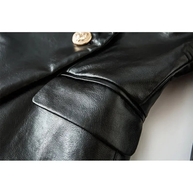 European American Top Quality Faux Leather Black Blazer