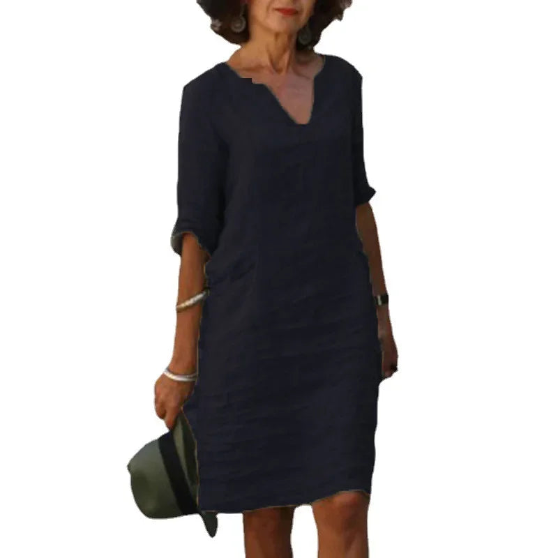 Women’s Three Quarter Sleeve Linen Dress