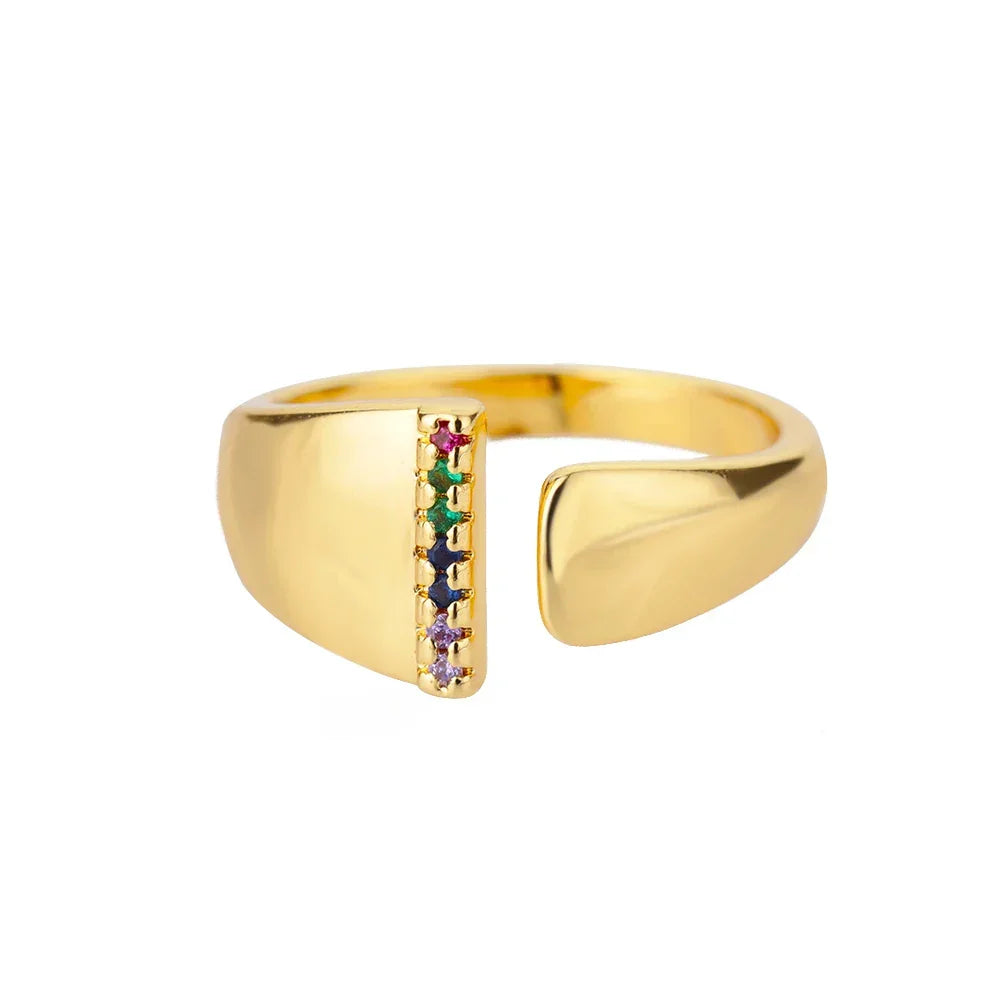 Rainbow Zircon Letter Rings For Women Fashion Chunky Wide Letter A-Z Stainless Steel Ring Wedding Boho Jewelry Gift 2024