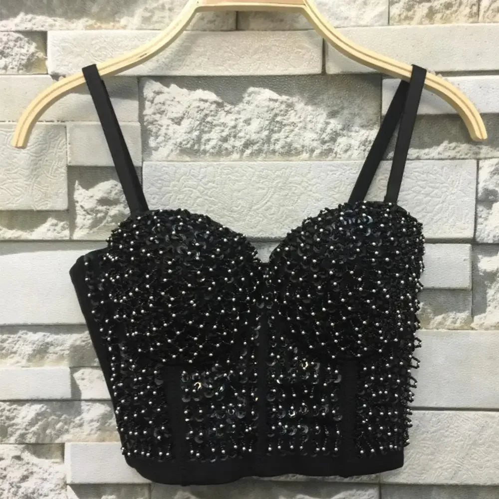 IRENE TINNIE Handmade Shiny Rhinestone Crop Top Shining Tank Top Backless Vest Sexy Bra Party Nightclub  Vest