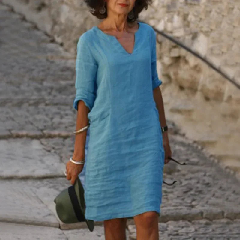 Women’s Three Quarter Sleeve Linen Dress