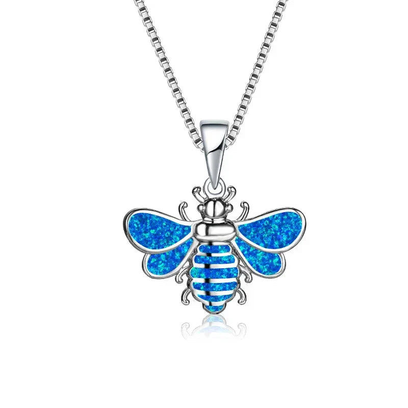 Boho Fashion Sea Animal Dolphin Pendant Necklace for Women Girl Inlay Imitation Blue Opal Necklace Wedding Party Jewelry