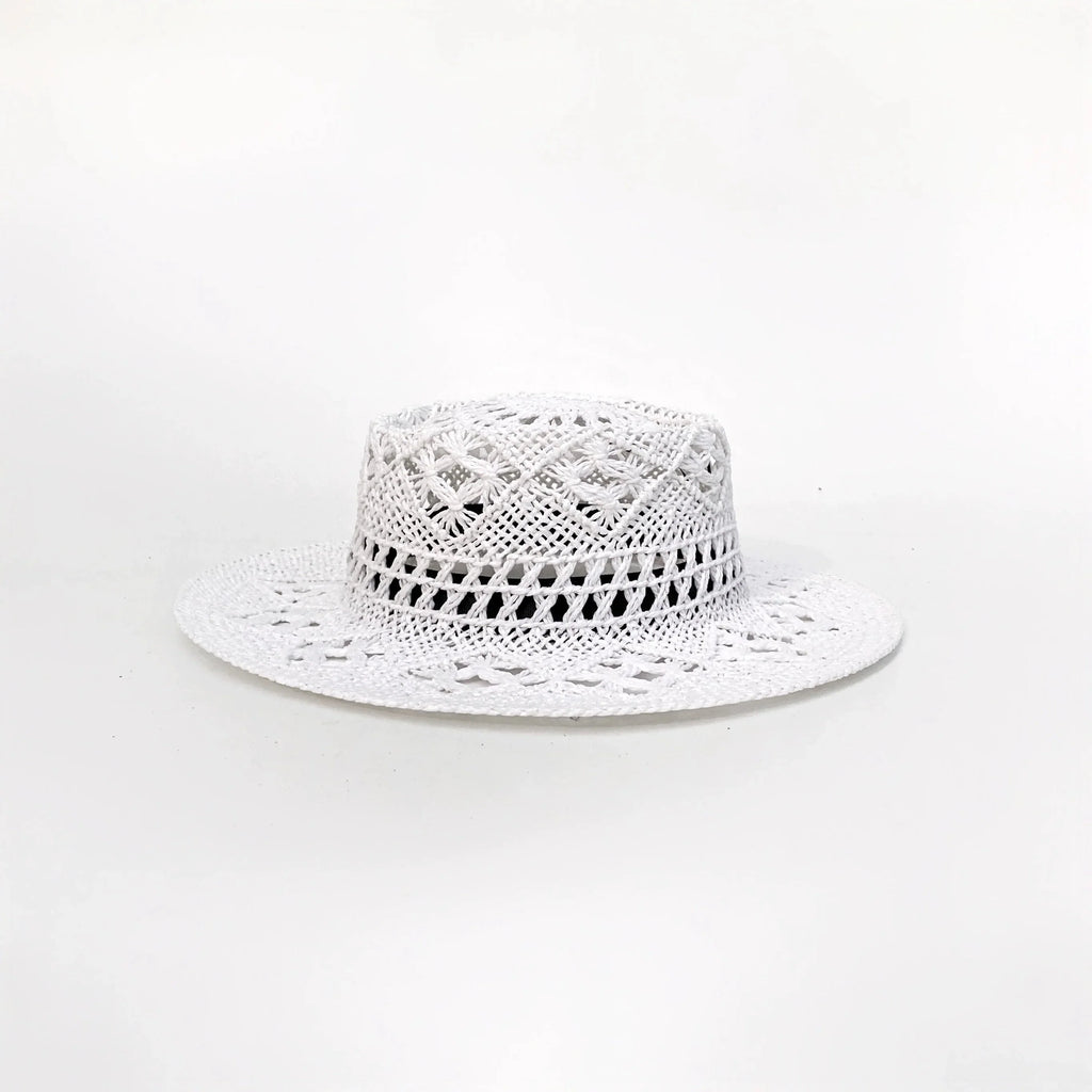 Fashion Style Spring/Summer Weaving Hollow Hand-Knitted Panama Vacation Wide Brim Straw Hat Sun Protection Sun Shade Outing Beach Hat