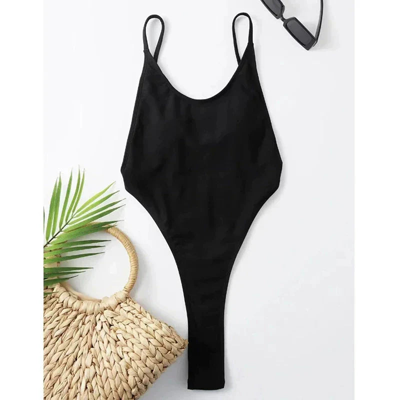 Fashion Women's Solid Color One-Piece Swimsuit Sexy Halter Bikini Solid Color Bikini Swimsuit