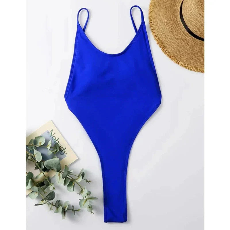 Fashion Women's Solid Color One-Piece Swimsuit Sexy Halter Bikini Solid Color Bikini Swimsuit