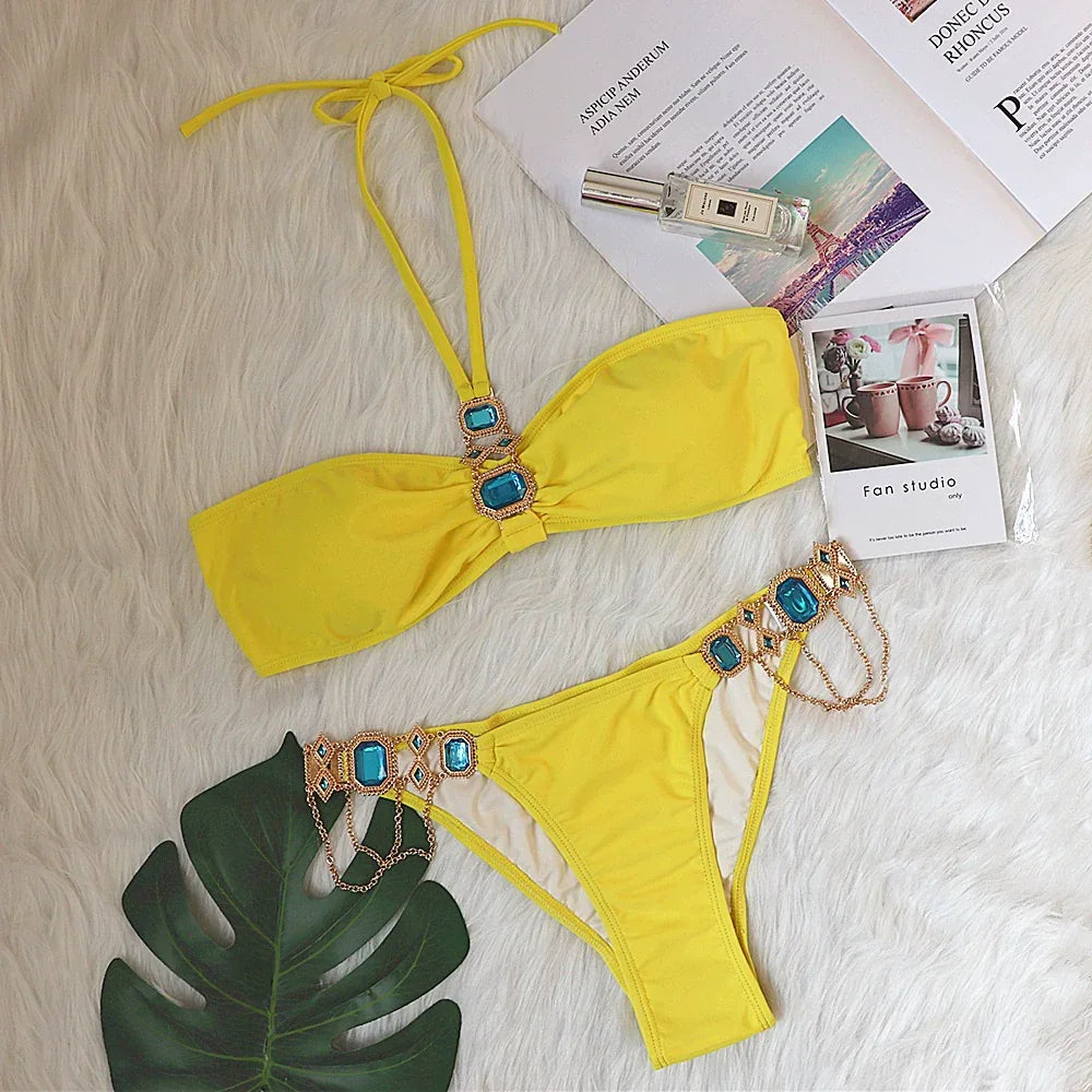Luxury Crystal Halter Bikini