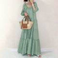 Fresh Square Collar Puff Sleeve Floor Fairy Dress