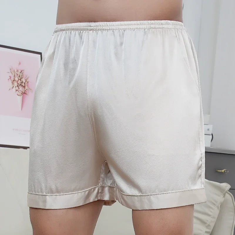 Shibeni Mulberry Silk Pajama Pants Men Beach Pants Home Shorts Thin Real Silk Stretch Satin Big Panties Casual