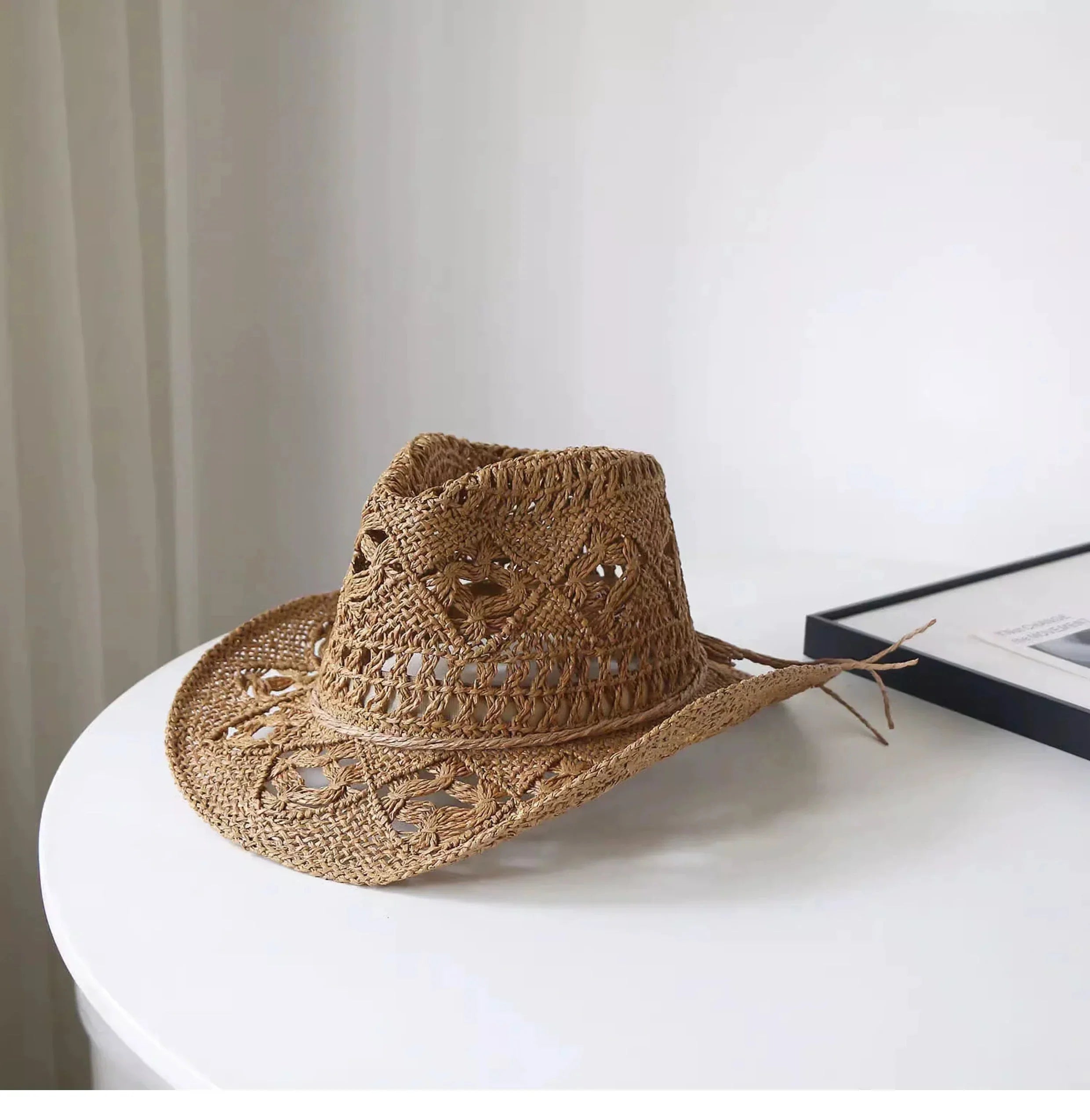 New Arrival Hand-Woven Straw Hat Cut Out Summer Sun Protection for Men and Women Sun Hat Western Cowboy Hat Outdoor All-Matching Hat