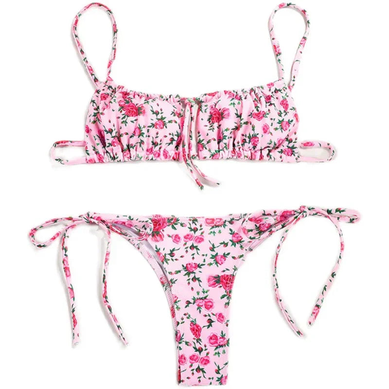 Floral Tie Up Bikini Swimsuit