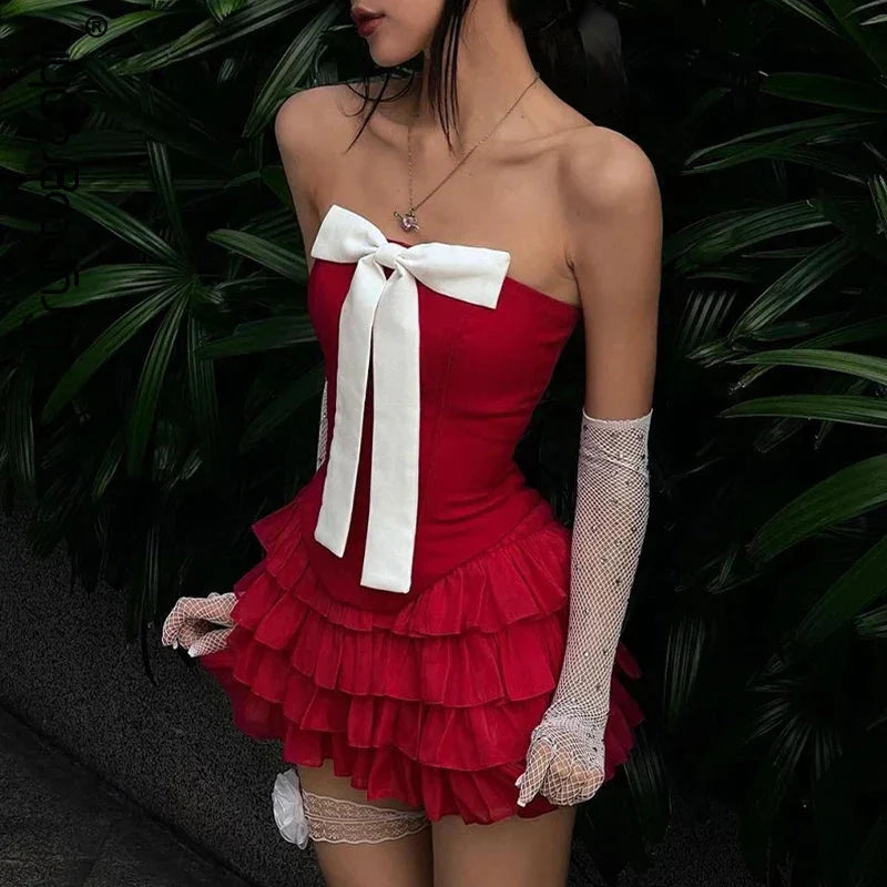 LUX IN LOVE Red Strapless Top & Skirt Set
