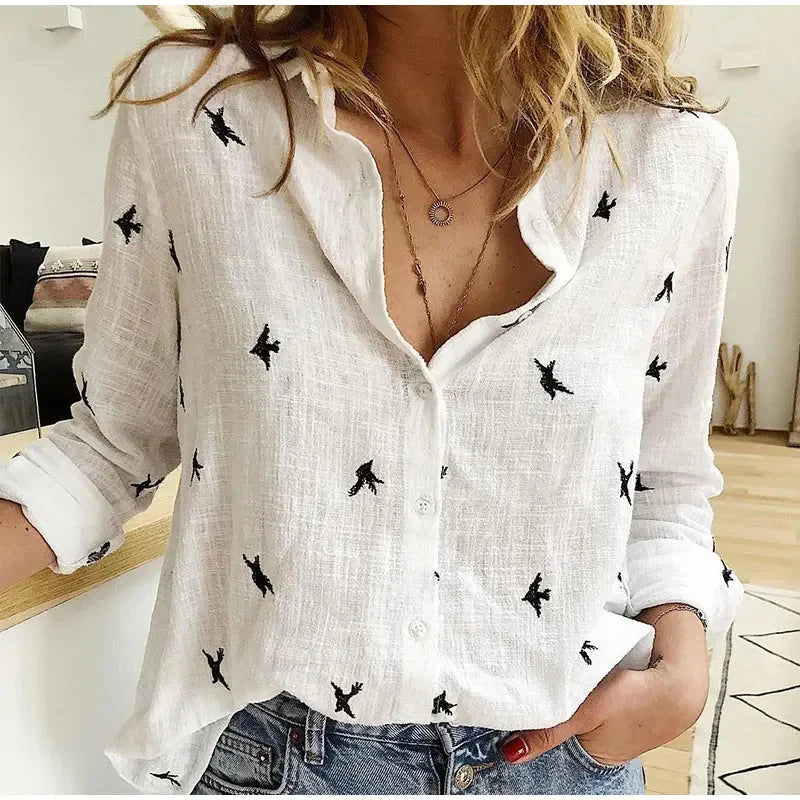 Fashion Women's Print Shirt Women's Long Sleeve Top Cotton Office 2024 Spring Summer Casual Loose Top Large 5XL