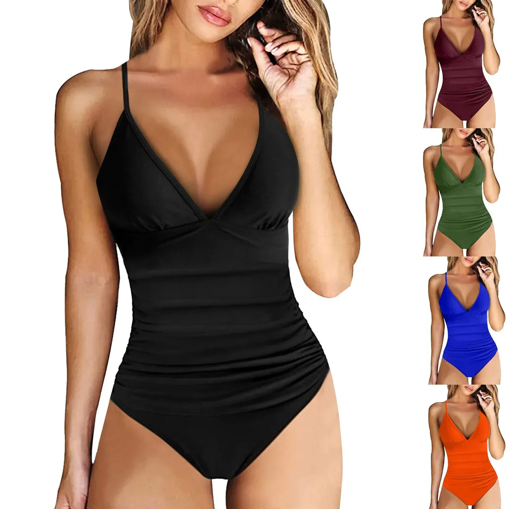 Mesh V-neck Backless One-Piece Swimsuit For Women Solid Black Sexy Monokini Swimwear 2023 Female Bathing Suit Beachwear