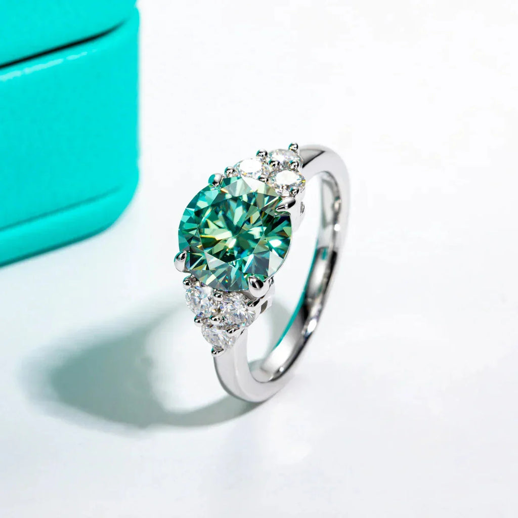 3ct Round Cut Moissanite Engagement Ring 18K Gold Plated Silver