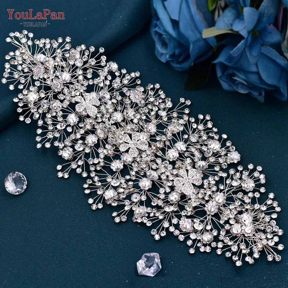 TOPQUEEN Wedding Headband Hair Jewelry Luxury Bride Headdress Hair Accessories Rhinestone Wedding Head Piece Woman Tiara HP240