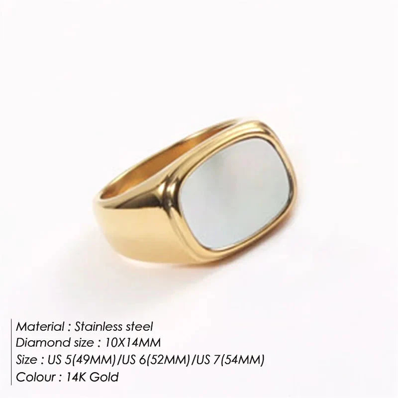 Vintage Chunky Square Shell Rings  White Gold Color