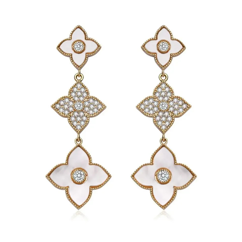 Clover Gold Earrings Repeated Use Earring Rhombus Sanhua Clover Gold Stud Earrings Beautiful Color Popular Accessories Long