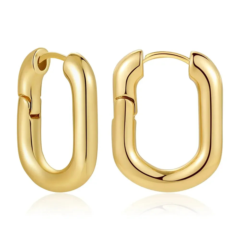 Fashion CZ Zircon Round Huggie Hoop Earrings for Women Geometric U Shape Ear Buckle Hoops Gold Plated Stainless Steel Jewelry