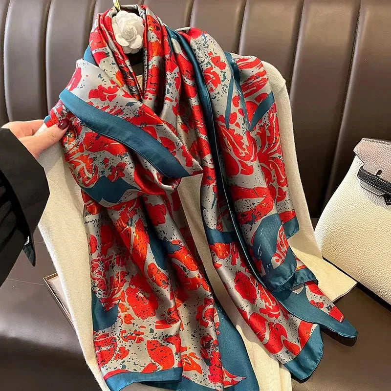 180*90cm Luxury Brand Women Summer Silk Scarves Shawl Lady Wrap Soft Female Europe Designer Beach Bandanna foulard muffler pareo