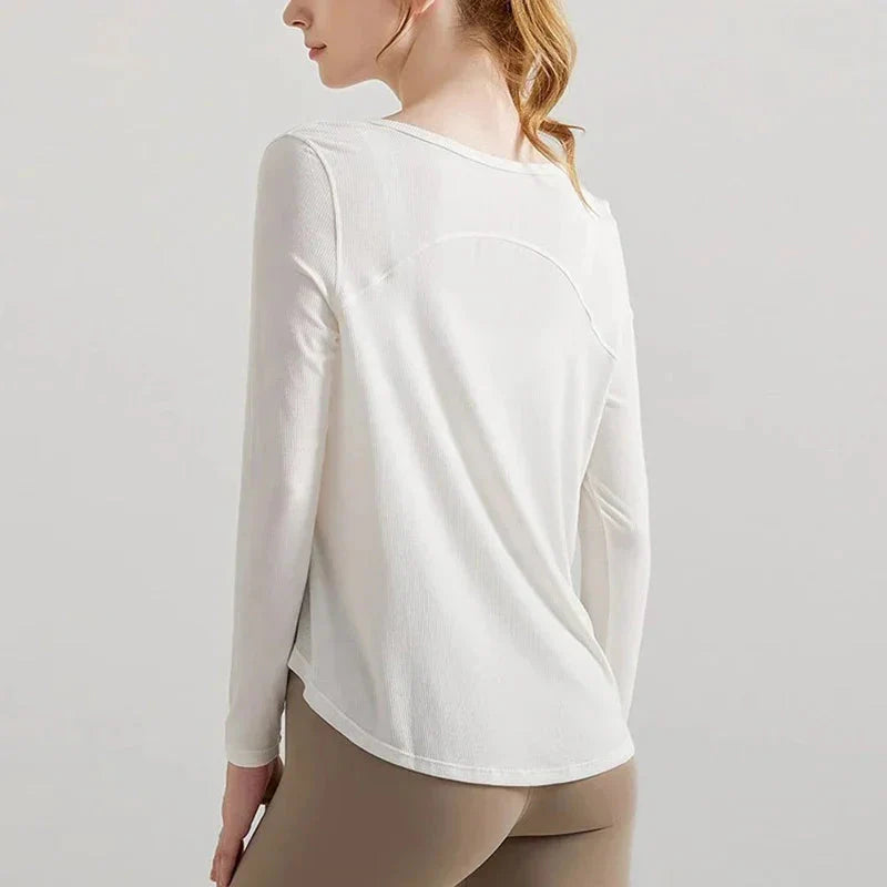 Women's loose sports T-shirt, breathable yoga suit, long sleeved cover up, fitness training yoga top
