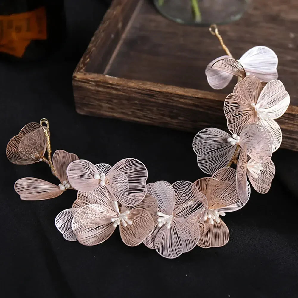 Flower Hairband Bridal Hair Jewelry Pearl Crystal Headband Elegant Birthday Party Tiara Crown Wedding Hair Accessories For Women