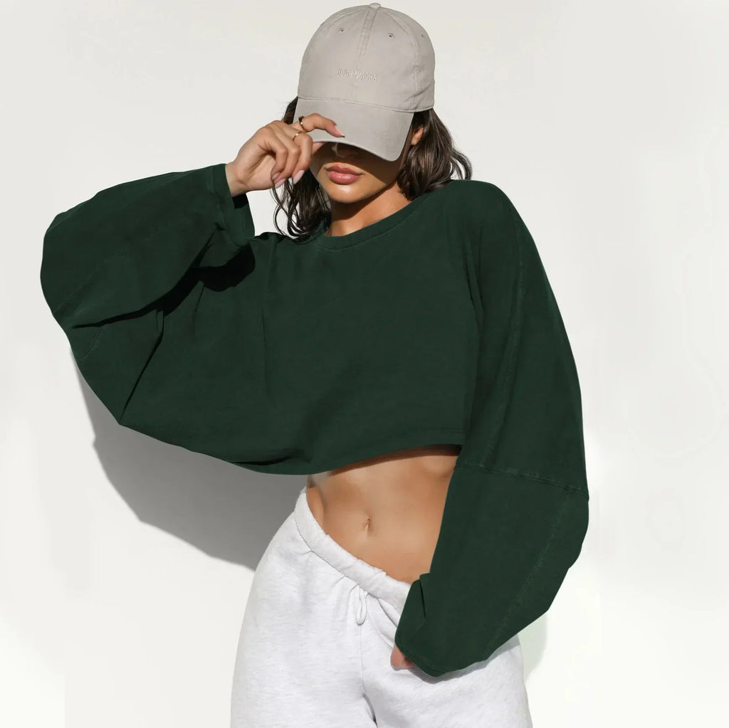 LO Casual Women's T-shirt Long Sleeved Top Knitted Sweater Clothing Round Neck Top Women's Short Sports Yoga Top